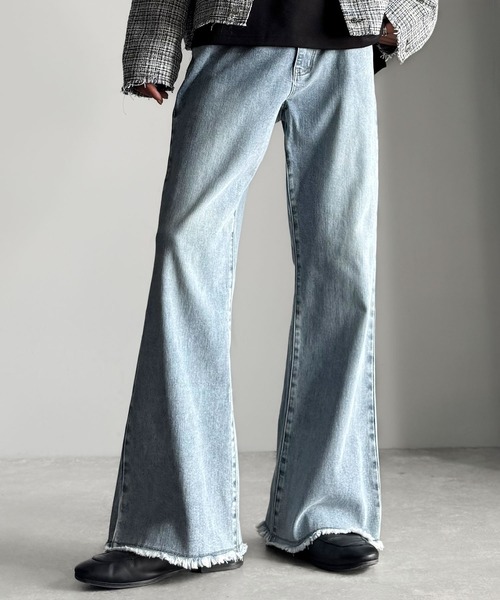 Classical Origin（クラシカルオリジン）の「ブラスト＆裾フリンジ加工ストレッチ素材スリムフレアデニムパンツ／Blasted & Fringed Stretch Slim Flare Denim Pants（デニムパンツ・メンズ・インディゴブルー/ブラック/ブルー・LARGE/MEDIUM/SMALL）」の7枚目の写真