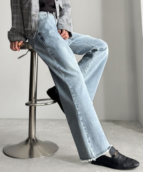 Classical Origin（クラシカルオリジン）の「ブラスト＆裾フリンジ加工ストレッチ素材スリムフレアデニムパンツ／Blasted & Fringed Stretch Slim Flare Denim Pants（デニムパンツ・メンズ・インディゴブルー/ブラック/ブルー・LARGE/MEDIUM/SMALL）」の6枚目の写真