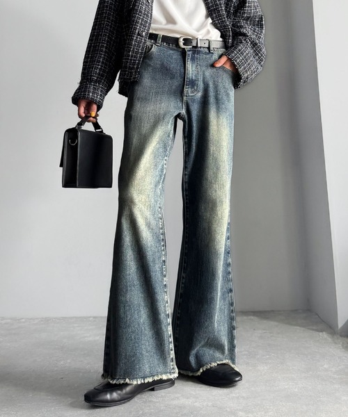 Classical Origin（クラシカルオリジン）の「ブラスト＆裾フリンジ加工ストレッチ素材スリムフレアデニムパンツ／Blasted & Fringed Stretch Slim Flare Denim Pants（デニムパンツ・メンズ・インディゴブルー/ブラック/ブルー・LARGE/MEDIUM/SMALL）」の22枚目の写真