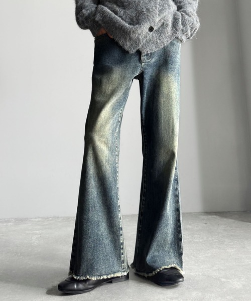 Classical Origin（クラシカルオリジン）の「ブラスト＆裾フリンジ加工ストレッチ素材スリムフレアデニムパンツ／Blasted & Fringed Stretch Slim Flare Denim Pants（デニムパンツ・メンズ・インディゴブルー/ブラック/ブルー・LARGE/MEDIUM/SMALL）」の22枚目の写真