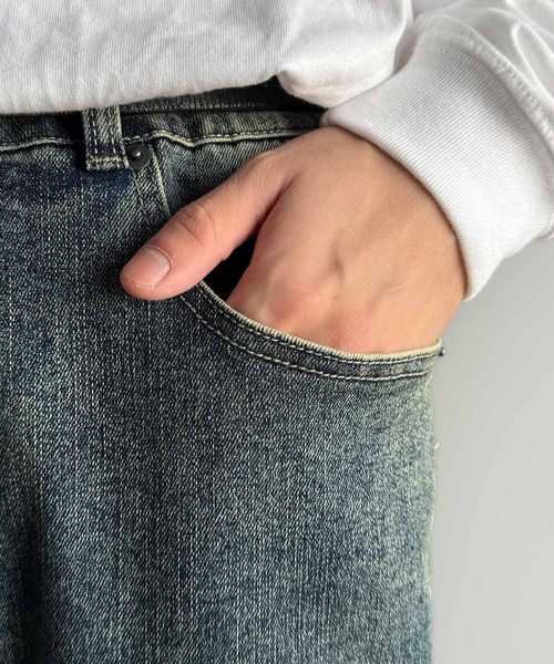 Classical Origin（クラシカルオリジン）の「ブラスト＆裾フリンジ加工ストレッチ素材スリムフレアデニムパンツ／Blasted & Fringed Stretch Slim Flare Denim Pants（デニムパンツ・メンズ・インディゴブルー/ブラック/ブルー・LARGE/MEDIUM/SMALL）」の11枚目の写真