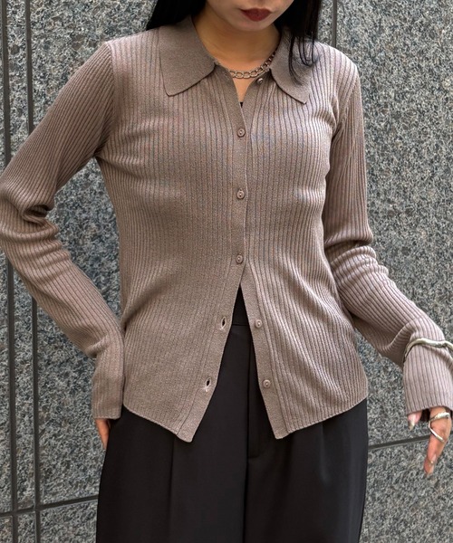 &g'aime(アンジェム)の「【&g'aime】シアーラメポロニット Sheer Lurex Polo Knit(ニット/セーター・レディース・モカ/ブラック/アイボリー/グリーン・FREE)」の4枚目の写真