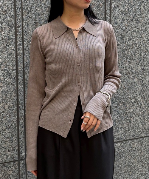 &g'aime(アンジェム)の「【&g'aime】シアーラメポロニット Sheer Lurex Polo Knit(ニット/セーター・レディース・モカ/ブラック/アイボリー/グリーン・FREE)」の7枚目の写真