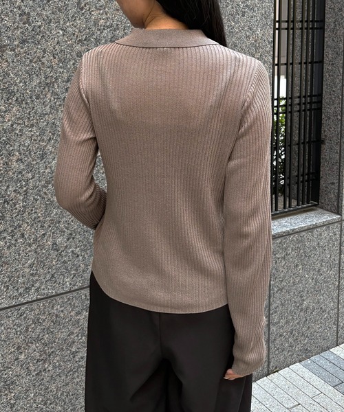 &g'aime(アンジェム)の「【&g'aime】シアーラメポロニット Sheer Lurex Polo Knit(ニット/セーター・レディース・モカ/ブラック/アイボリー/グリーン・FREE)」の9枚目の写真