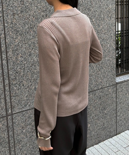 &g'aime(アンジェム)の「【&g'aime】シアーラメポロニット Sheer Lurex Polo Knit(ニット/セーター・レディース・モカ/ブラック/アイボリー/グリーン・FREE)」の10枚目の写真