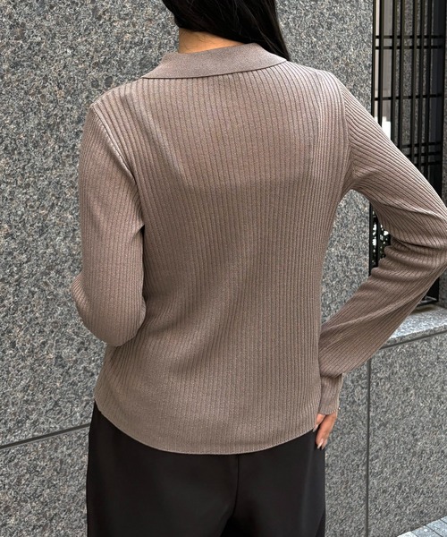 &g'aime(アンジェム)の「【&g'aime】シアーラメポロニット Sheer Lurex Polo Knit(ニット/セーター・レディース・モカ/ブラック/アイボリー/グリーン・FREE)」の11枚目の写真