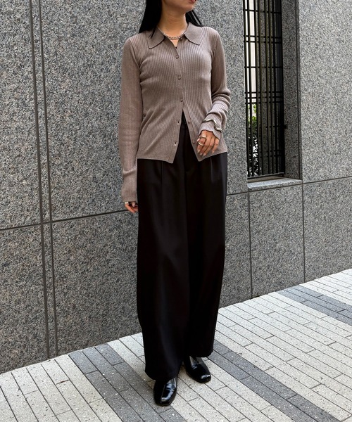 &g'aime(アンジェム)の「【&g'aime】シアーラメポロニット Sheer Lurex Polo Knit(ニット/セーター・レディース・モカ/ブラック/アイボリー/グリーン・FREE)」の13枚目の写真