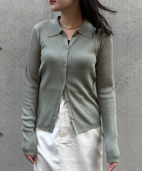 &g'aime(アンジェム)の「【&g'aime】シアーラメポロニット Sheer Lurex Polo Knit(ニット/セーター・レディース・モカ/ブラック/アイボリー/グリーン・FREE)」の17枚目の写真