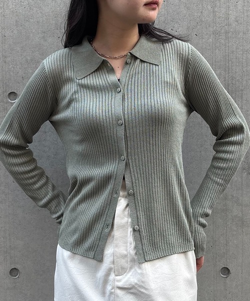 &g'aime(アンジェム)の「【&g'aime】シアーラメポロニット Sheer Lurex Polo Knit(ニット/セーター・レディース・モカ/ブラック/アイボリー/グリーン・FREE)」の16枚目の写真