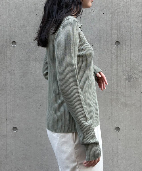 &g'aime(アンジェム)の「【&g'aime】シアーラメポロニット Sheer Lurex Polo Knit(ニット/セーター・レディース・モカ/ブラック/アイボリー/グリーン・FREE)」の20枚目の写真
