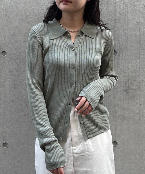 &g'aime(アンジェム)の「【&g'aime】シアーラメポロニット Sheer Lurex Polo Knit(ニット/セーター・レディース・モカ/ブラック/アイボリー/グリーン・FREE)」の18枚目の写真