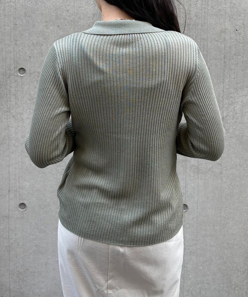 &g'aime(アンジェム)の「【&g'aime】シアーラメポロニット Sheer Lurex Polo Knit(ニット/セーター・レディース・モカ/ブラック/アイボリー/グリーン・FREE)」の21枚目の写真