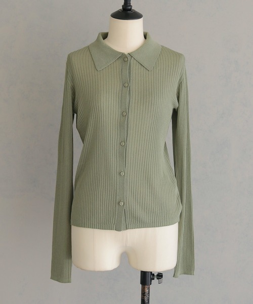 &g'aime(アンジェム)の「【&g'aime】シアーラメポロニット Sheer Lurex Polo Knit(ニット/セーター・レディース・モカ/ブラック/アイボリー/グリーン・FREE)」の6枚目の写真