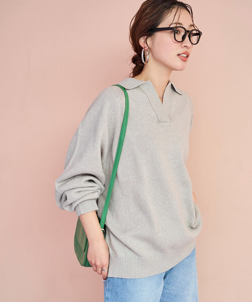 FREAK'S STORE（フリークスストア）の「限定展開　ポロ襟 スキッパー ニット プルオーバー（ニット/セーター・レディース・グレー/ナチュラル/ブラック/ネイビー/グリーン/レッド/ブラウン・ﾌﾘ-）」の20枚目の写真