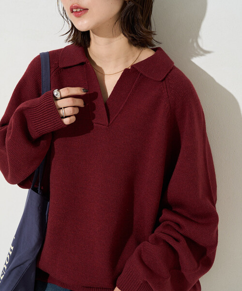 reddish brown スキッパーニット プルオーバー FREAK'S STORE（フリークスストア）の「限定展開 ポロ襟