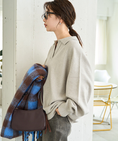 FREAK'S STORE（フリークスストア）の「限定展開　ポロ襟 スキッパー ニット プルオーバー（ニット/セーター・レディース・グレー/ナチュラル/ブラック/ネイビー/グリーン/レッド/ブラウン・ﾌﾘ-）」の17枚目の写真