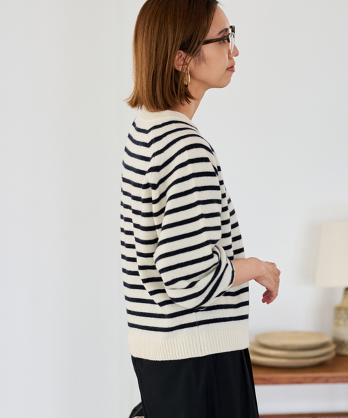 【新品】フレームワーク　AQUAクルーネックプルオーバー　ボーダー セール】AQUA クルーネックプルオーバー（ニット/セーター