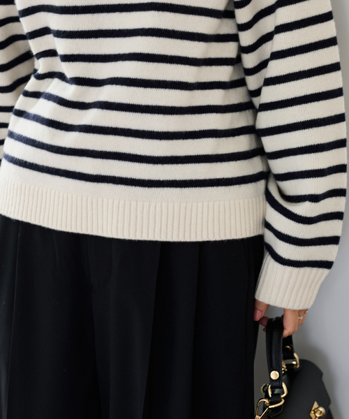 【新品】フレームワーク　AQUAクルーネックプルオーバー　ボーダー セール】AQUA クルーネックプルオーバー（ニット/セーター