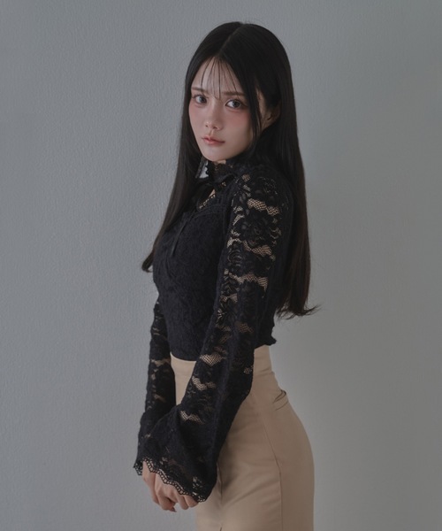 M DOLLY(エムドリー)の「flower lace serica ribbon tops / フラワーレースセリカリボントップス(その他トップス・レディース・ホワイト/ブラック・FREE)」の8枚目の写真