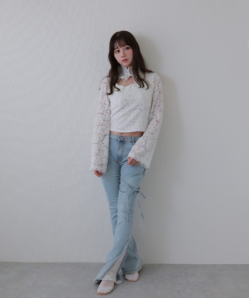M DOLLY(エムドリー)の「flower lace serica ribbon tops / フラワーレースセリカリボントップス(その他トップス・レディース・ホワイト/ブラック・FREE)」の7枚目の写真