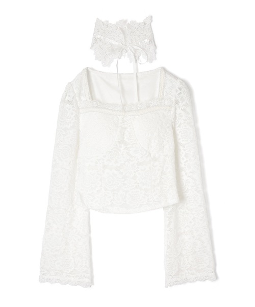 M DOLLY(エムドリー)の「flower lace serica ribbon tops / フラワーレースセリカリボントップス(その他トップス・レディース・ホワイト/ブラック・FREE)」の13枚目の写真