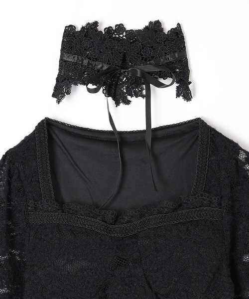 M DOLLY(エムドリー)の「flower lace serica ribbon tops / フラワーレースセリカリボントップス(その他トップス・レディース・ホワイト/ブラック・FREE)」の17枚目の写真
