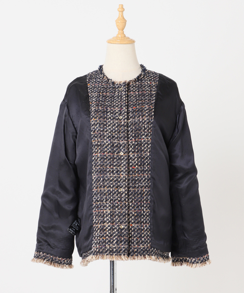 SP】GIOLICAツイードワイドジャケット（ノーカラージャケット