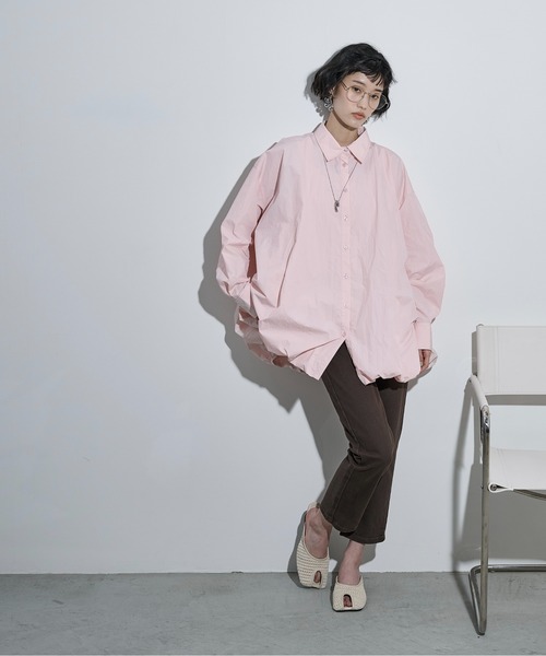 THE YOn（ザヨン）の「バルーンヘムミニシャツOP（シャツワンピース・レディース・ブラック/ライトグレー/アイボリー/サックスブルー/ピンク・FREE）」の9枚目の写真