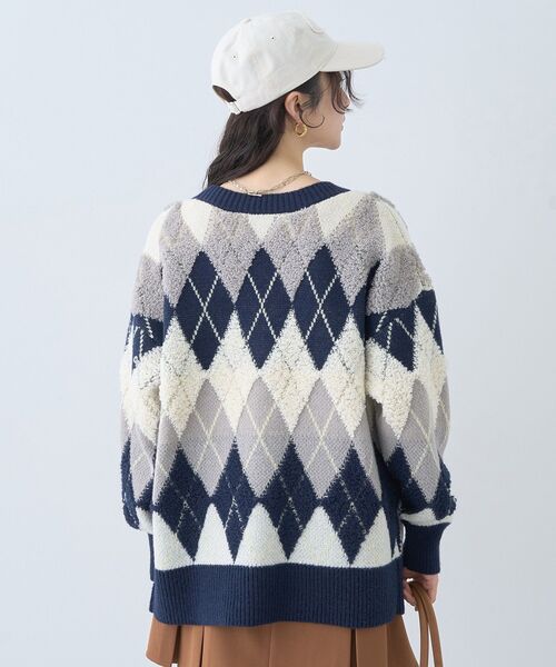 earth music&ecology(アースミュージックアンドエコロジー)の「ループ編みアーガイルカーディガン(カーディガン/ボレロ・レディース・モカ/ネイビー/グレー・FREE)」の19枚目の写真