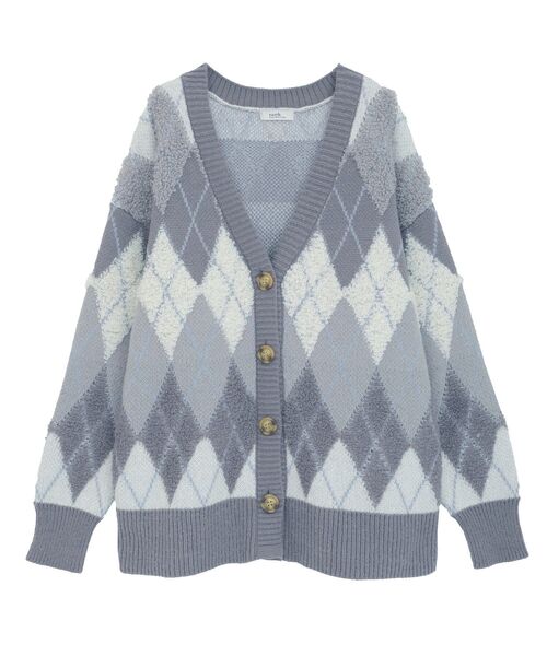 earth music&ecology(アースミュージックアンドエコロジー)の「ループ編みアーガイルカーディガン(カーディガン/ボレロ・レディース・モカ/ネイビー/グレー・FREE)」の13枚目の写真