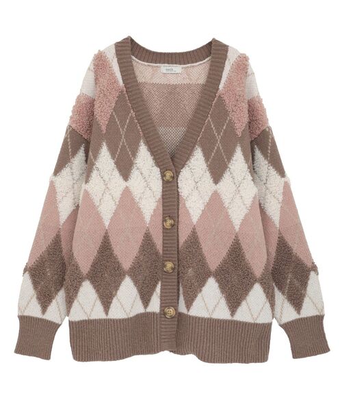 earth music&ecology(アースミュージックアンドエコロジー)の「ループ編みアーガイルカーディガン(カーディガン/ボレロ・レディース・モカ/ネイビー/グレー・FREE)」の14枚目の写真