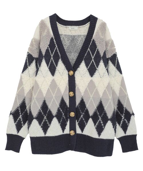 earth music&ecology(アースミュージックアンドエコロジー)の「ループ編みアーガイルカーディガン(カーディガン/ボレロ・レディース・モカ/ネイビー/グレー・FREE)」の15枚目の写真