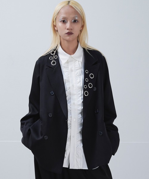 希少完売品✨エルネスト リネン テーラードジャケット made in italy セール】ハトメデザインテーラードジャケット（テーラード