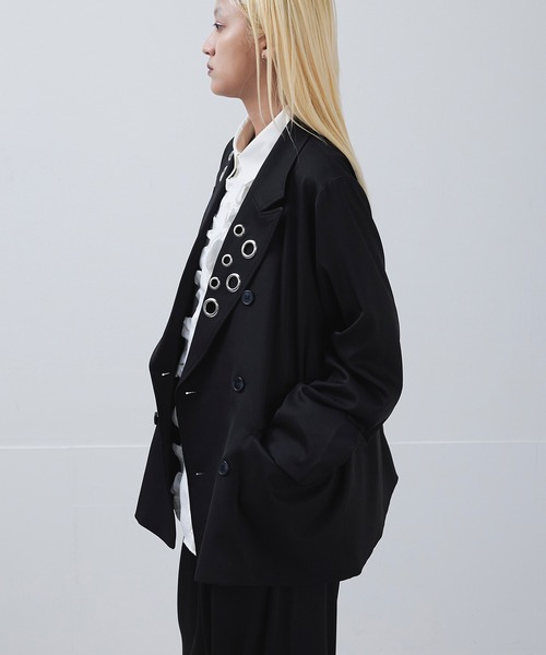 a*s様 （完売商品）ハトメデザインストライプテーラードジャケット　ブラック セットアップ対応】 Eyelet-Detail Striped Tailored Jacket / ハトメ