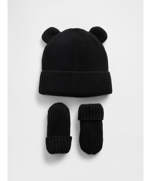 セール】CashSoft カシミヤタッチ くまさん ビーニー＆ミトンセット