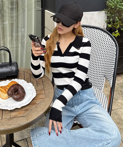 ROYAL PARTY（ロイヤルパーティー）の「ウォッシャブルスキッパーニットトップス（ニット/セーター・レディース・ブラック/マルチ/オフホワイト/グレー/ボルドー・FREE）」の5枚目の写真