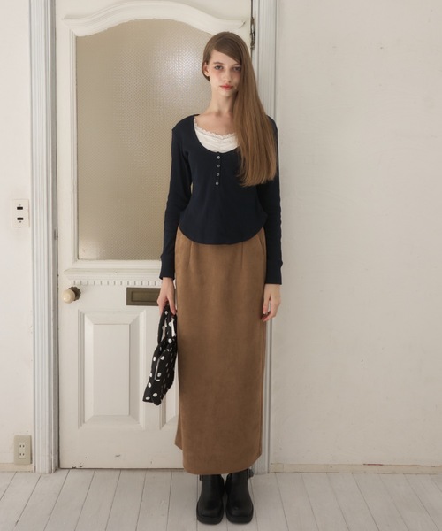 Birthday room(バースデイルーム)の「レイヤード風ヘンリーネックトップス/layered henry neck tops(Tシャツ/カットソー・レディース・ネイビー/グレー・FREE)」の6枚目の写真