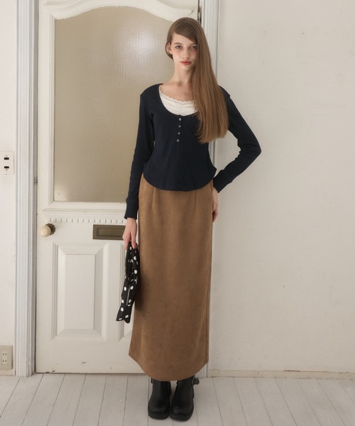 Birthday room(バースデイルーム)の「レイヤード風ヘンリーネックトップス/layered henry neck tops(Tシャツ/カットソー・レディース・ネイビー/グレー・FREE)」の8枚目の写真