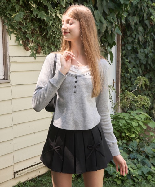 Birthday room(バースデイルーム)の「レイヤード風ヘンリーネックトップス/layered henry neck tops(Tシャツ/カットソー・レディース・ネイビー/グレー・FREE)」の14枚目の写真