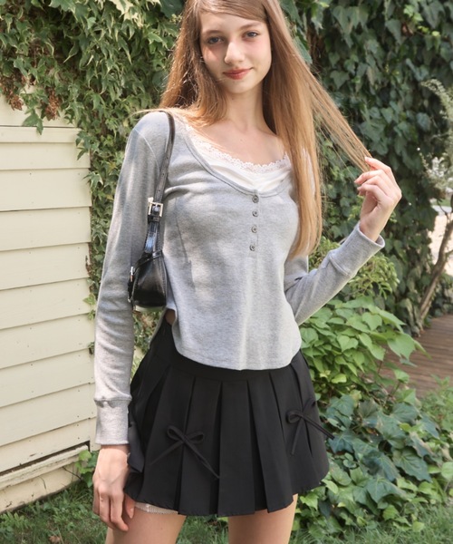 Birthday room(バースデイルーム)の「レイヤード風ヘンリーネックトップス/layered henry neck tops(Tシャツ/カットソー・レディース・ネイビー/グレー・FREE)」の17枚目の写真