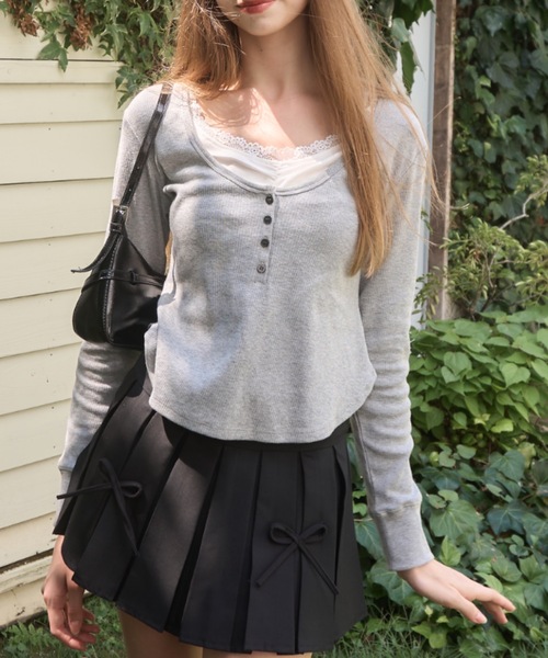 Birthday room(バースデイルーム)の「レイヤード風ヘンリーネックトップス/layered henry neck tops(Tシャツ/カットソー・レディース・ネイビー/グレー・FREE)」の20枚目の写真