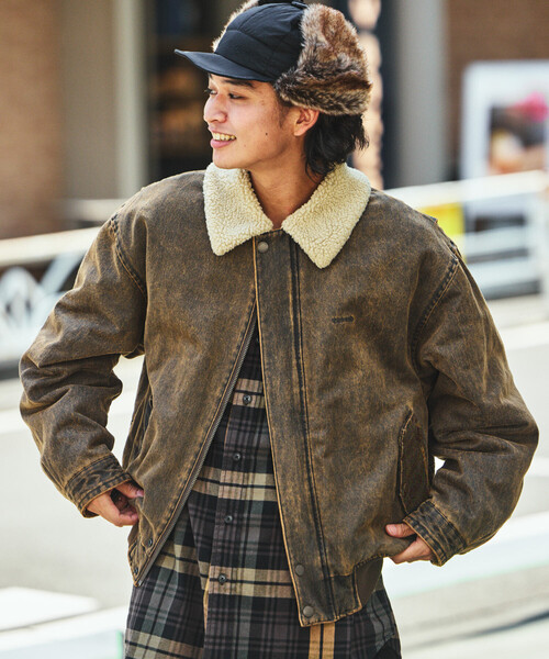 NAUTICA/ノーティカ 衿ボア フェイクムートン ブリーチ加工 フライト