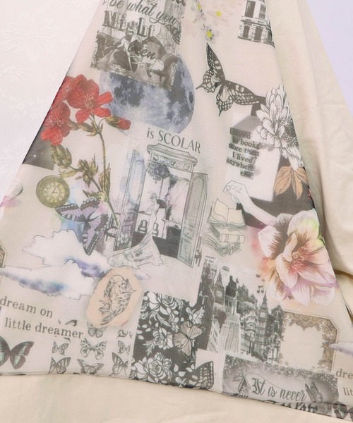 iS ScoLar（イズスカラー）の「553207：蝶花コラージュ柄 異素材切替プルオーバー（Tシャツ/カットソー・レディース・アイボリー/ブラック・M）」の11枚目の写真