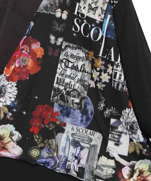 iS ScoLar（イズスカラー）の「553207：蝶花コラージュ柄 異素材切替プルオーバー（Tシャツ/カットソー・レディース・アイボリー/ブラック・M）」の15枚目の写真