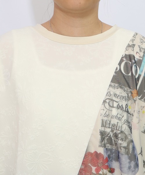 iS ScoLar（イズスカラー）の「553207：蝶花コラージュ柄 異素材切替プルオーバー（Tシャツ/カットソー・レディース・アイボリー/ブラック・M）」の16枚目の写真