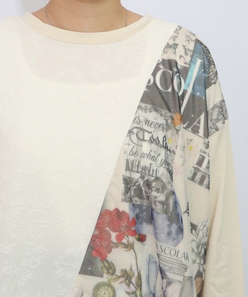 iS ScoLar（イズスカラー）の「553207：蝶花コラージュ柄 異素材切替プルオーバー（Tシャツ/カットソー・レディース・アイボリー/ブラック・M）」の17枚目の写真
