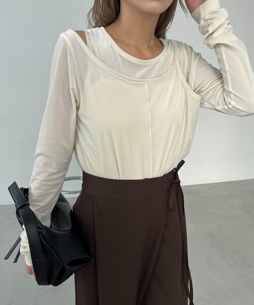 CAPRICIEUX LE'MAGE（カプリシューレマージュ）の「レイヤードベロアTシャツ（Tシャツ/カットソー・レディース・ブラック/グレイッシュベージュ/ホワイト系その他・FREE）」の4枚目の写真