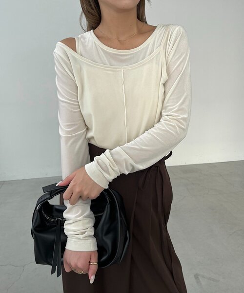 CAPRICIEUX LE'MAGE（カプリシューレマージュ）の「レイヤードベロアTシャツ（Tシャツ/カットソー・レディース・ブラック/グレイッシュベージュ/ホワイト系その他・FREE）」の6枚目の写真