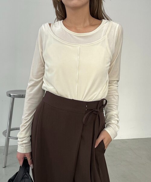 CAPRICIEUX LE'MAGE（カプリシューレマージュ）の「レイヤードベロアTシャツ（Tシャツ/カットソー・レディース・ブラック/グレイッシュベージュ/ホワイト系その他・FREE）」の9枚目の写真