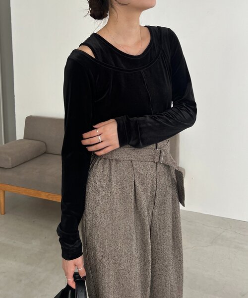 CAPRICIEUX LE'MAGE（カプリシューレマージュ）の「レイヤードベロアTシャツ（Tシャツ/カットソー・レディース・ブラック/グレイッシュベージュ/ホワイト系その他・FREE）」の14枚目の写真